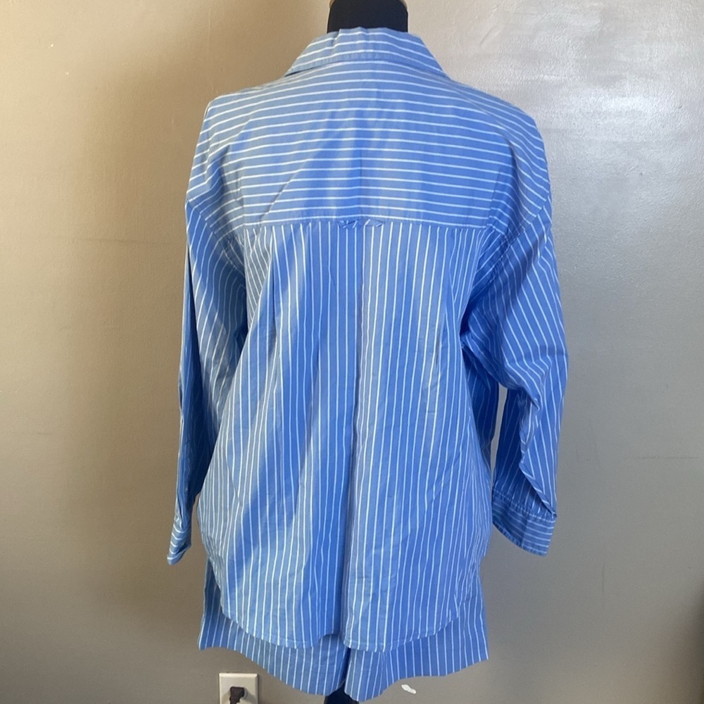 a new day Women’s 2 Pc Blue Striped Shirt & Shorts 98% Cotton 2% Spandex L NWT - Picture 4 of 10